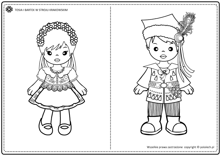 Kolorowanka dla dzieci: strój krakowski
